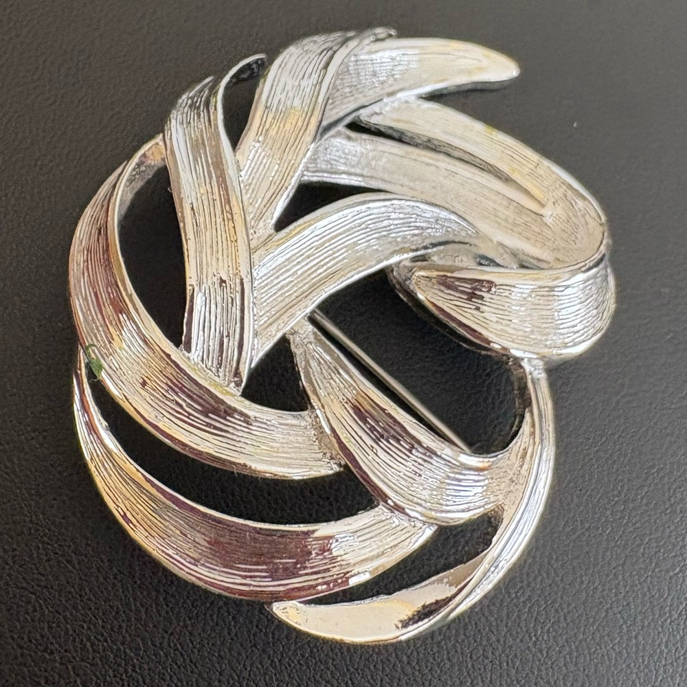 Monet vintage Textured Silver Tone Abstract Brooch